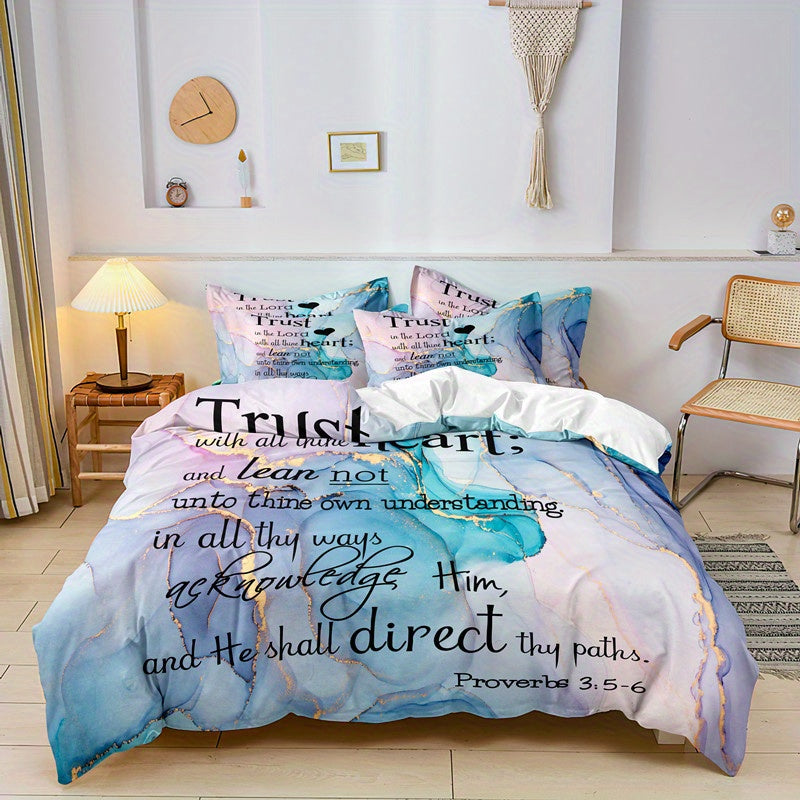 Proverbs 3:5-6 Trust In The Lord 3pc Christian Duvet Cover Set (1*Duvet Cover + 2*Pillowcases, Without Core) claimedbygoddesigns