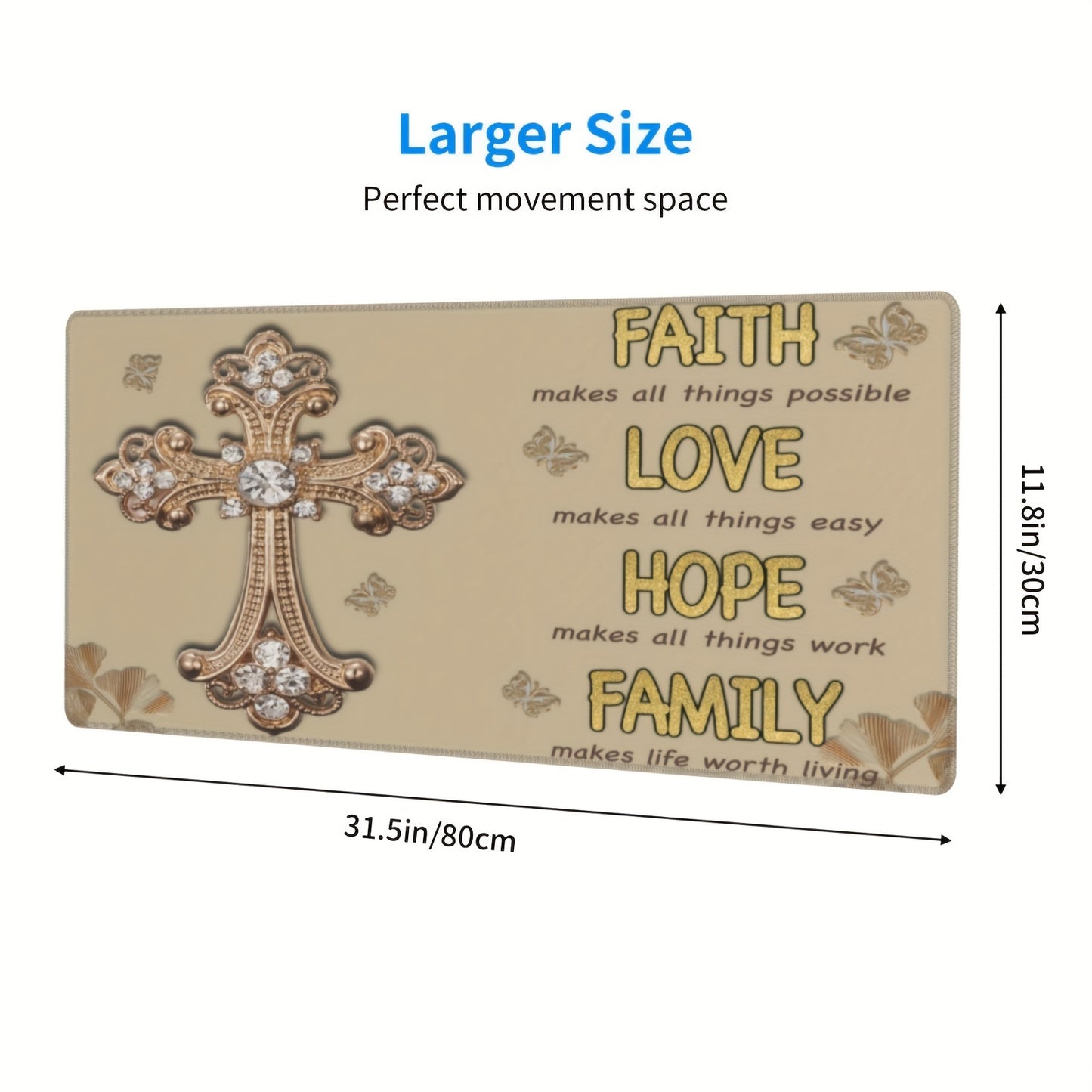 1pc Faith Love Hope Family Christian Computer Keyboard Mouse Pad 11.8x31.5in claimedbygoddesigns