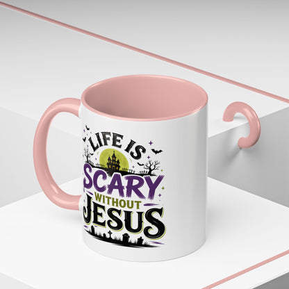 Coffee Mug — “Life Is Scary Without Jesus” Halloween Christian Accent Mug (11/15oz)
