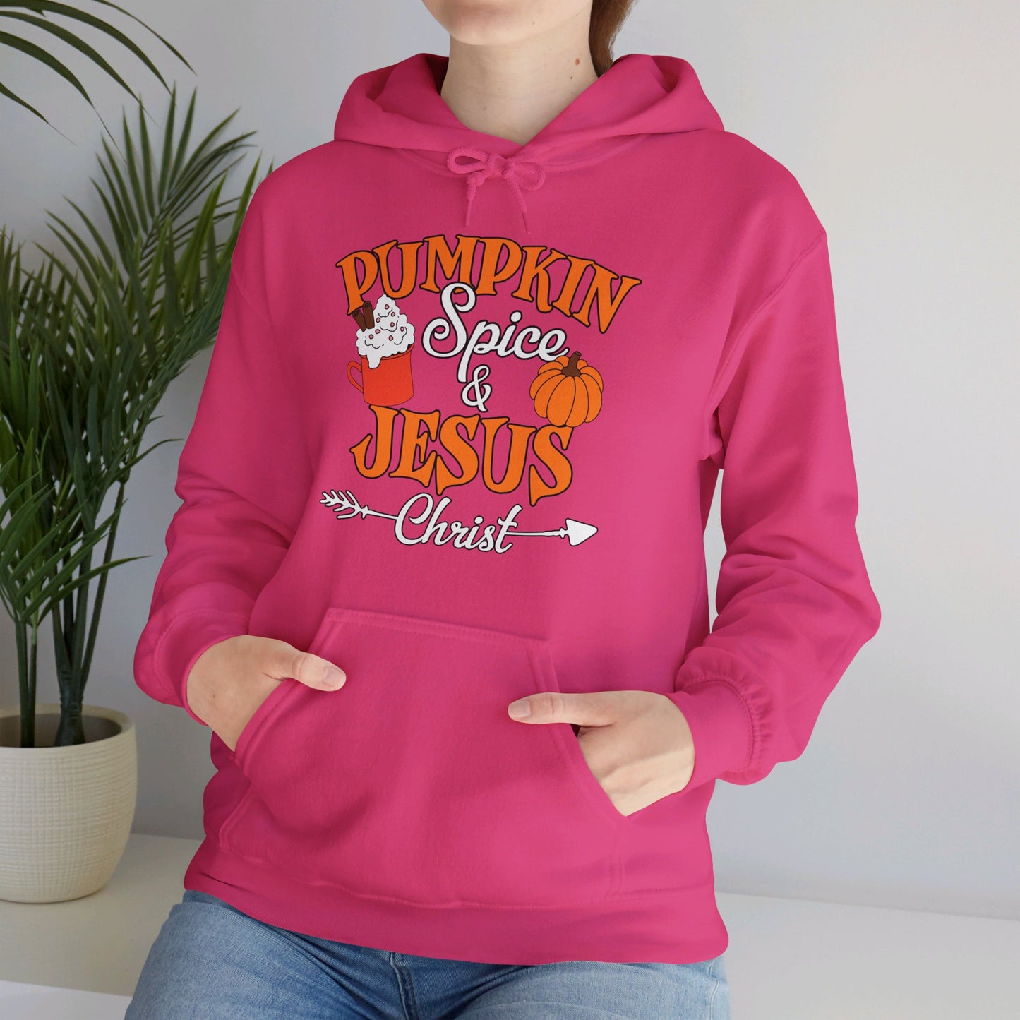 Pumpkin Spice And Jesus Christ Halloween Unisex Christian Pullover Hooded Sweatshirt