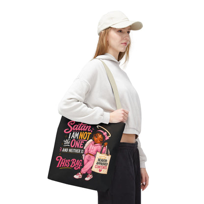 Tote Bag — "Satan I Am Not The One" Retro Angel Girl Tote (Heaven Approved Content) - ClaimedbyGodDesigns