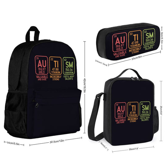 Autism Elements Set of 3 Bags (Shoulder Bag Lunch Bag & Pencil Pouch)