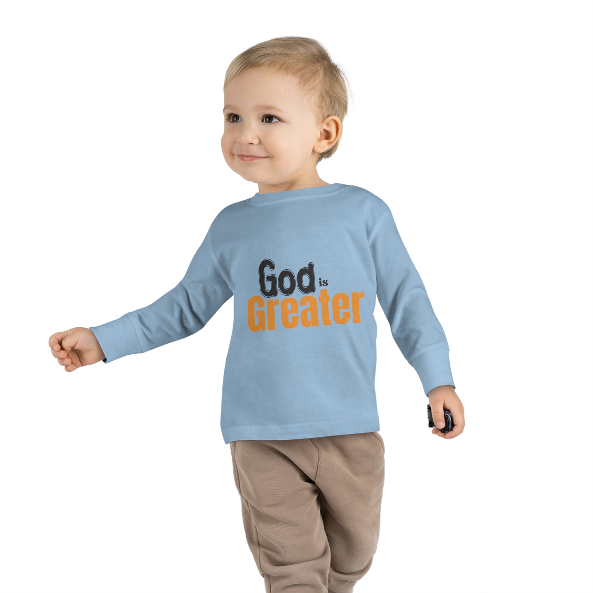 God Is Greater Toddler Christian Sweatshirt Printify