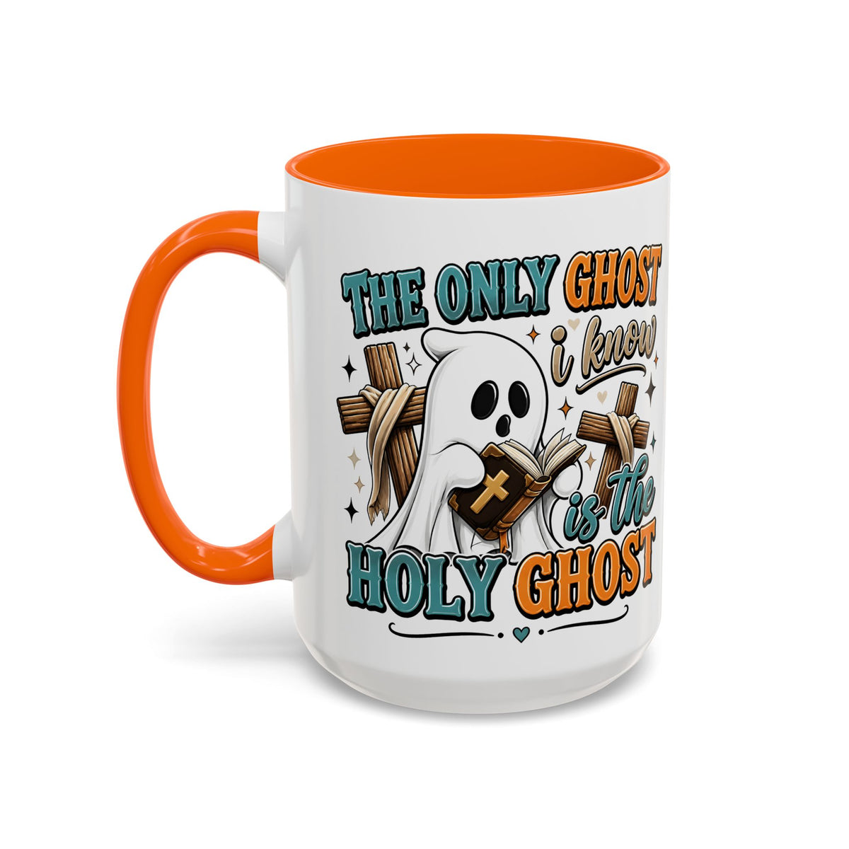 Accent Mug — "The Only Ghost I Know Is the Holy Ghost" Christian Halloween Coffee Cup
