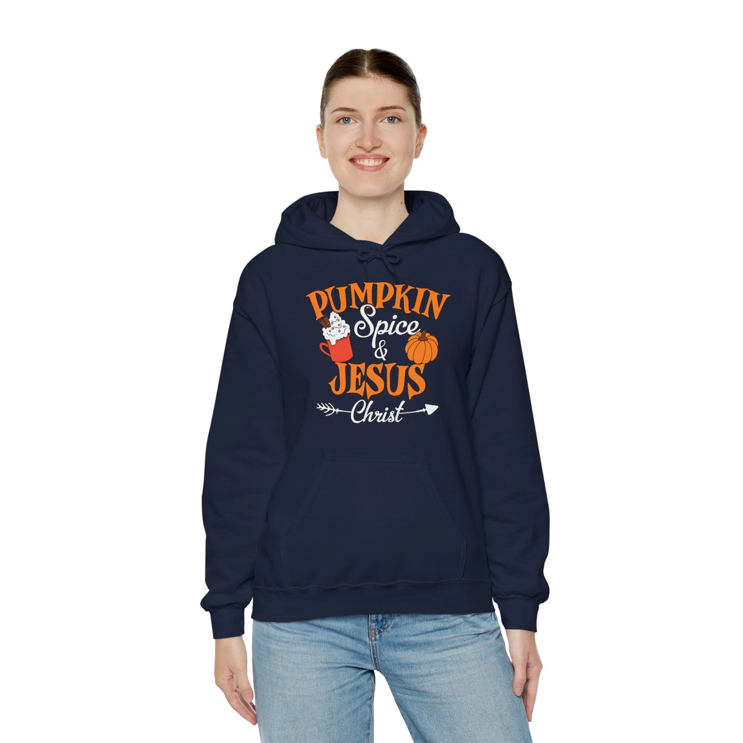 Pumpkin Spice And Jesus Christ Halloween Unisex Christian Pullover Hooded Sweatshirt