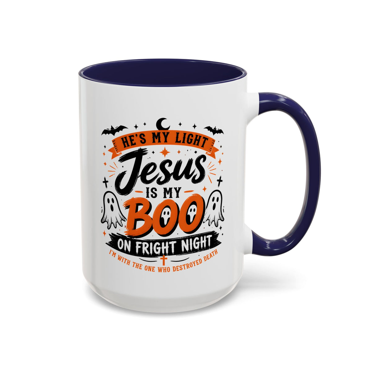 Christian Coffee Mug — "He's My Light, Jesus Is My Boo" Halloween Accent Mug