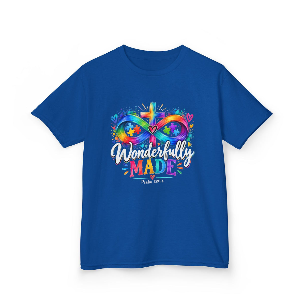 Youth Autism Awareness T-Shirt — Rainbow Infinity Heart "You’re Proud, You’re Made" Graphic Tee