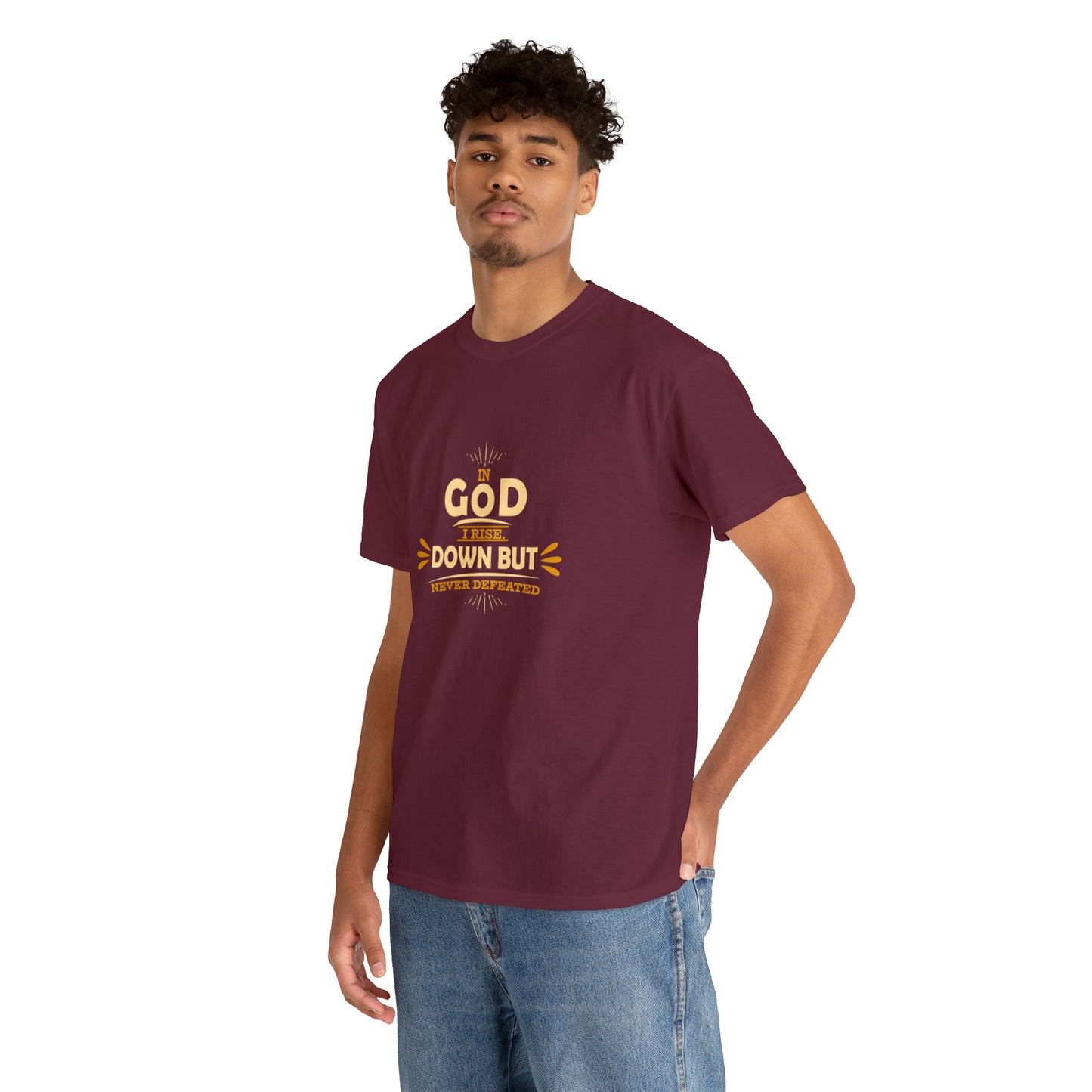 In God I Rise Down But Never Defeated  Unisex Heavy Cotton Tee