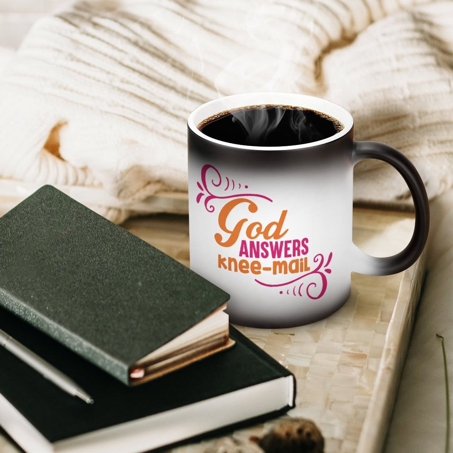 God Answers Knee Mail Funny Christian Color Changing Mug (Dual-sided)