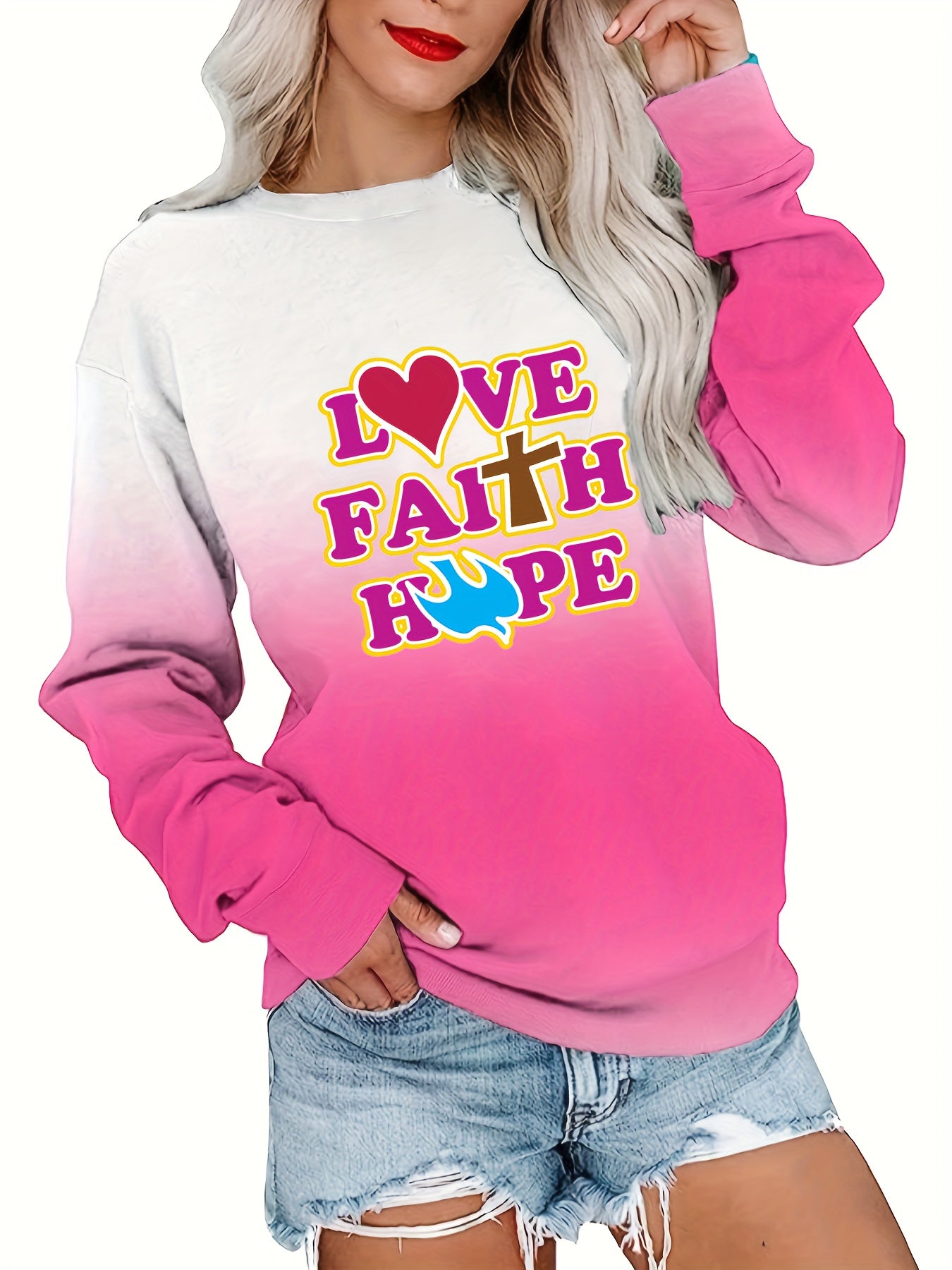 Love Faith Hope Women's Christian Pullover Sweatshirt claimedbygoddesigns