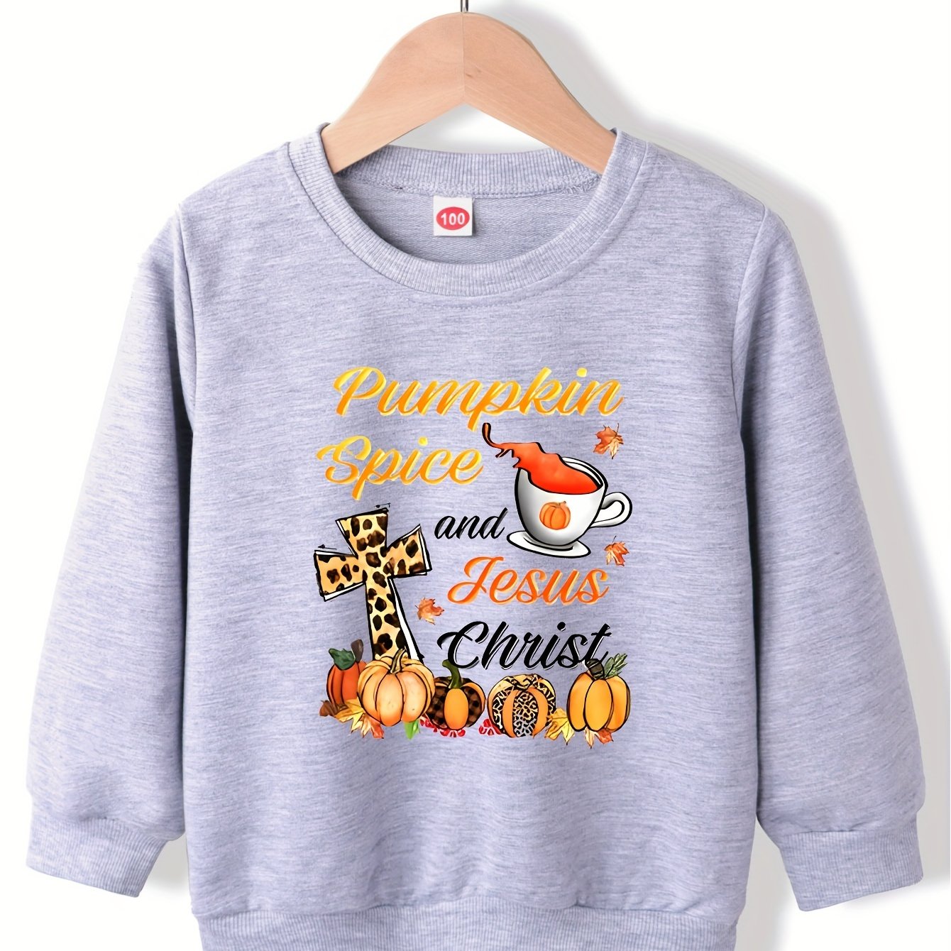 Pumpkin Spice & Jesus Christ (Thanksgiving themed) Youth Christian Pullover Sweatshirt claimedbygoddesigns