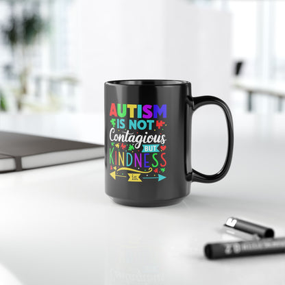Autism awareness kindness black coffee mug