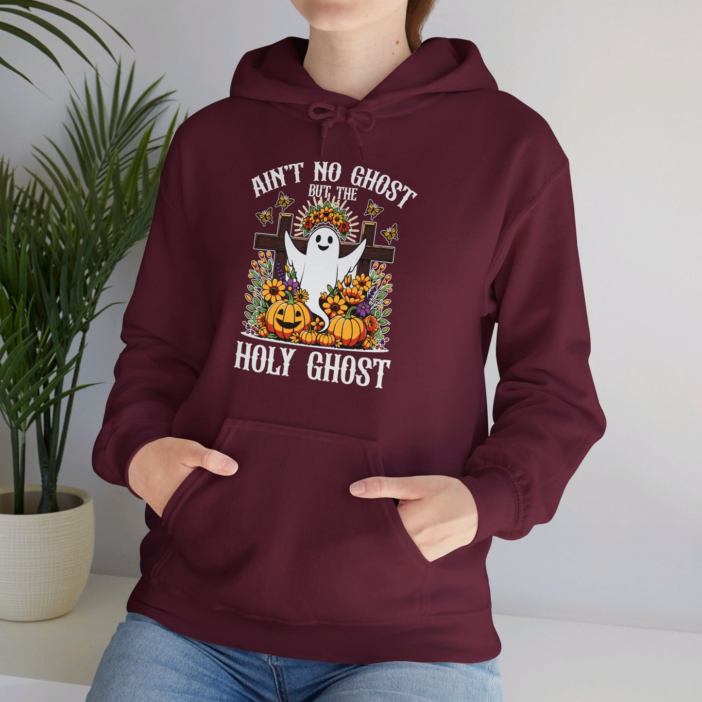 Ain't No Ghost But The Holy Ghost Halloween Unisex Christian Pullover Hooded Sweatshirt