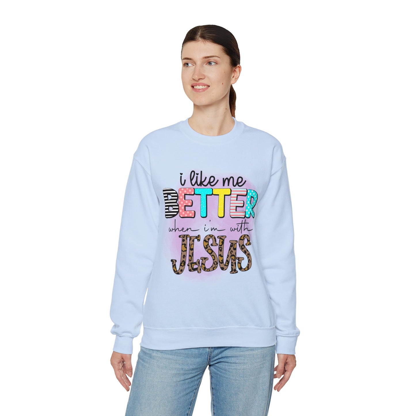 I Like Me Better When I'm With Jesus Unisex Heavy Blend™ Crewneck Christian Sweatshirt