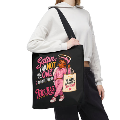 Tote Bag — "Satan I Am Not The One" Retro Angel Girl Tote (Heaven Approved Content) - ClaimedbyGodDesigns