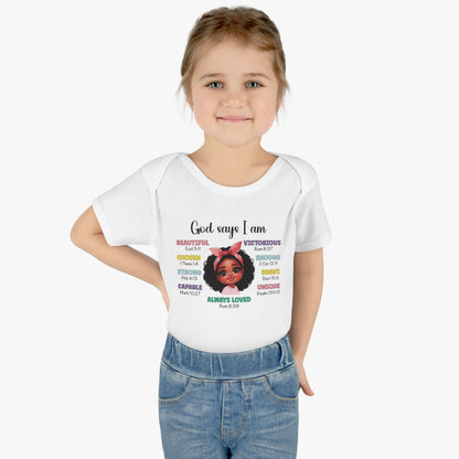 God Says I Am Christian Baby Onesie Printify