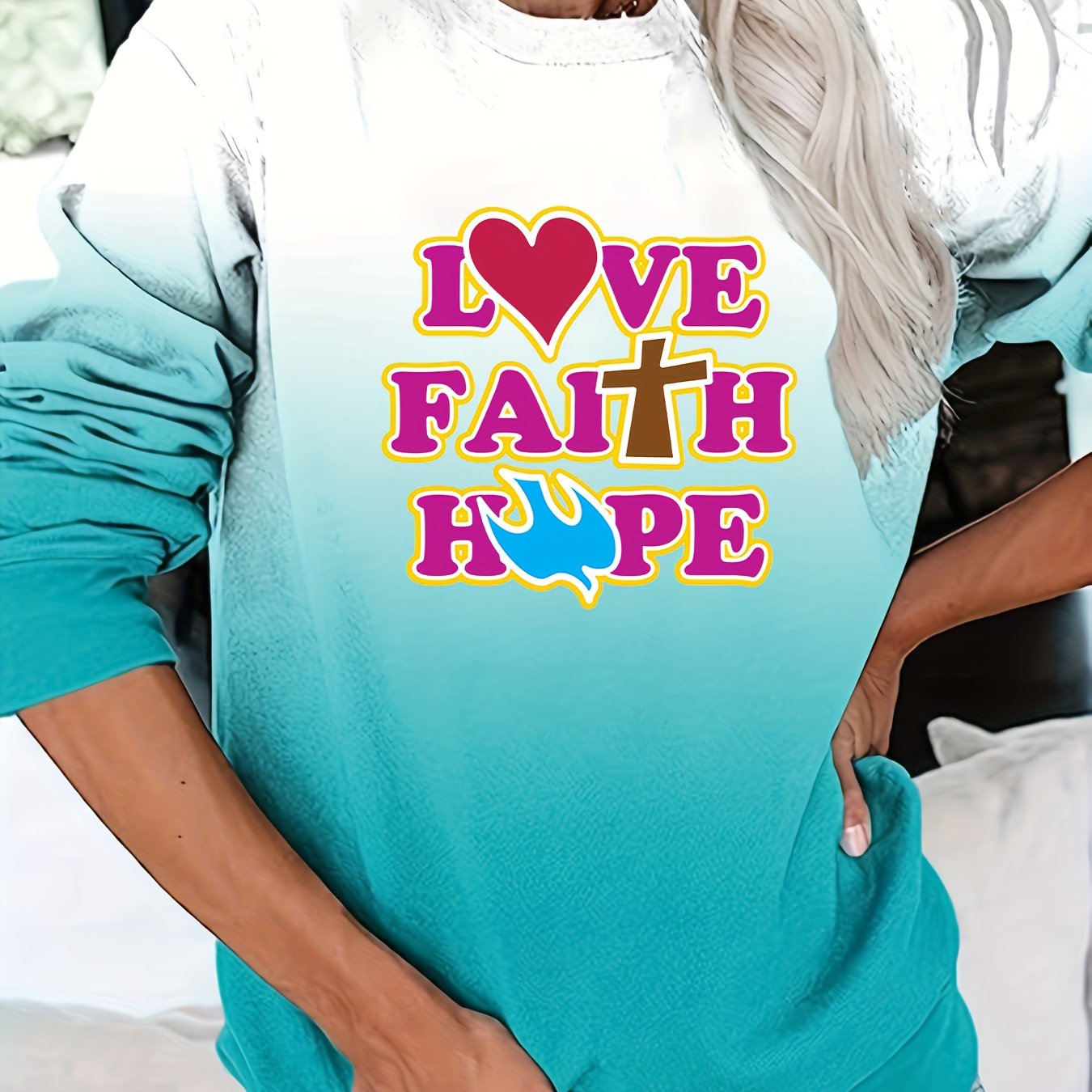 Love Faith Hope Women's Christian Pullover Sweatshirt claimedbygoddesigns