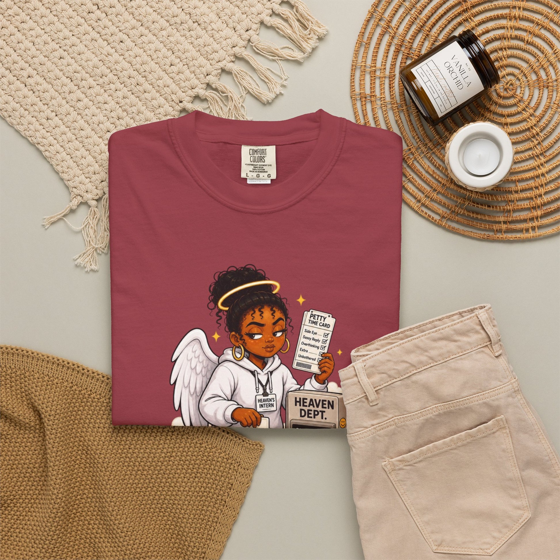 Heaven's Intern T-shirt – Funny Angel Nurse Tee ('Still Learning to Clock Out Petty') - ClaimedbyGodDesigns