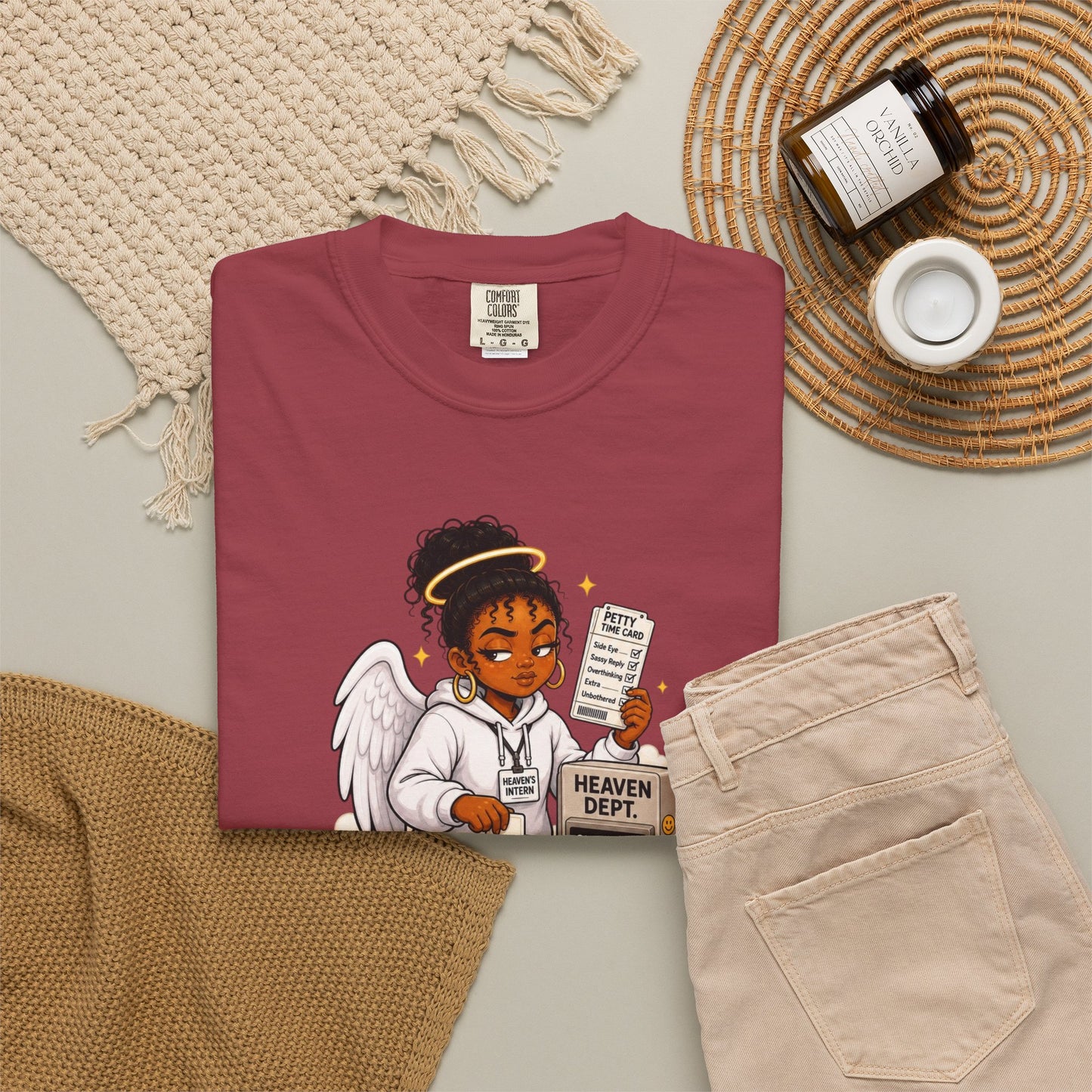 Heaven's Intern T-shirt – Funny Angel Nurse Tee ('Still Learning to Clock Out Petty')