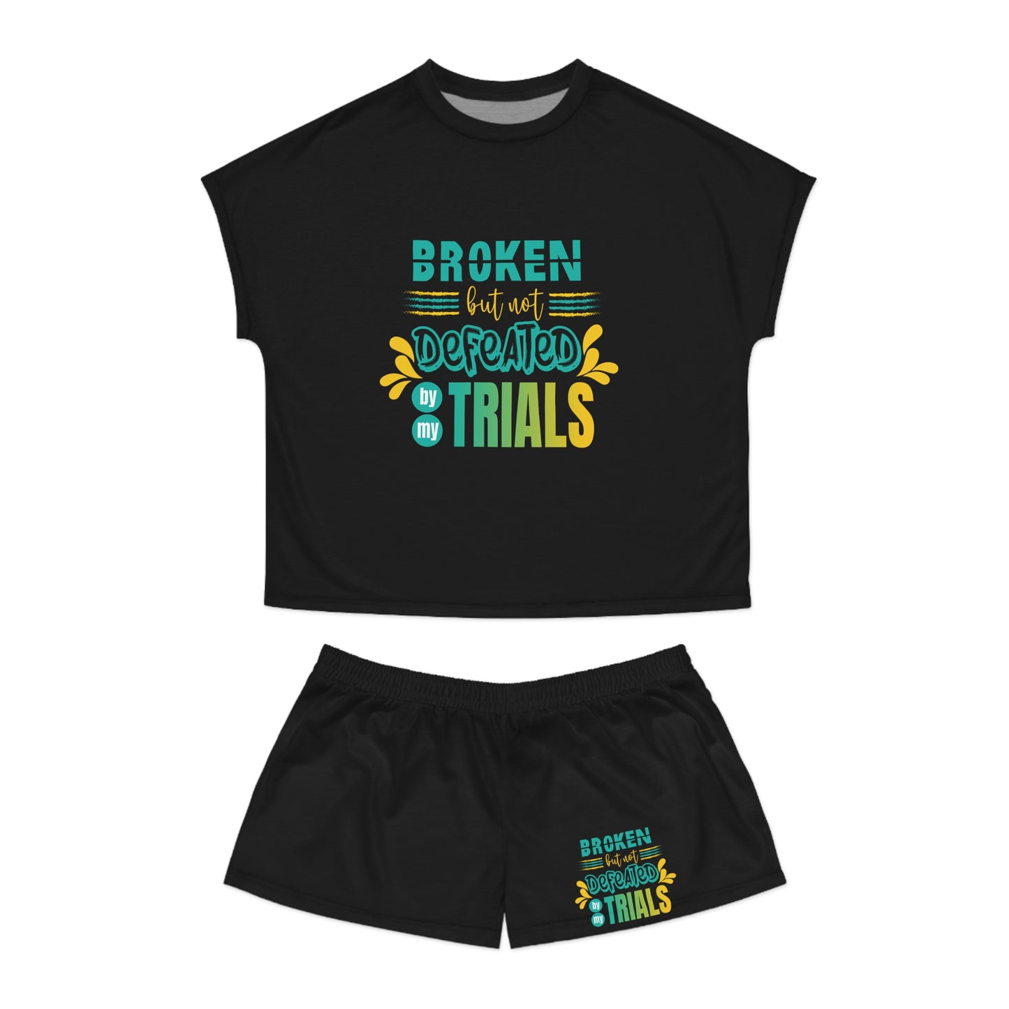 Broken But Not Defeated By My Trials Women's Christian Short Pajama Set Printify