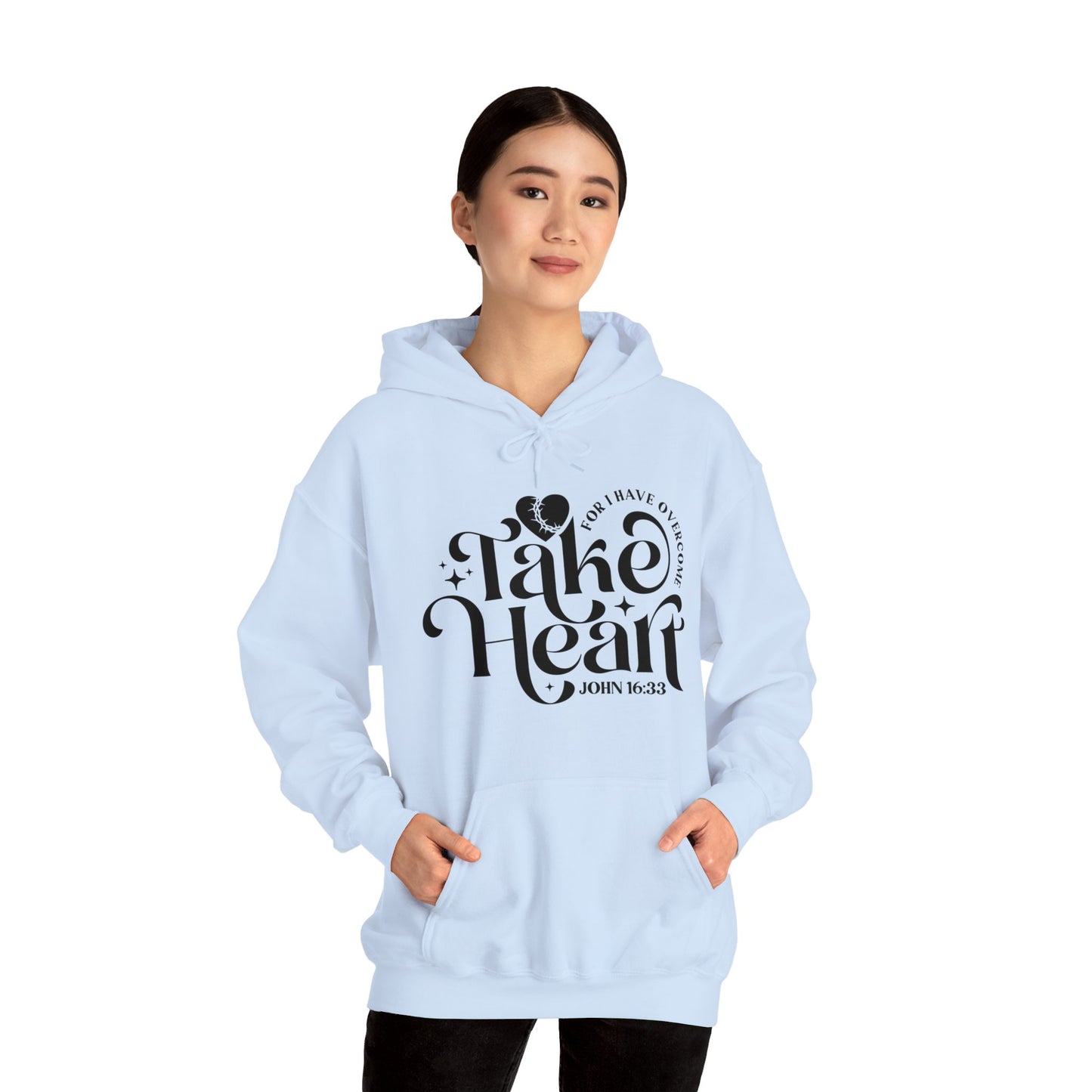 Take Heart For I Have Overcome Unisex Christian Hooded Pullover Sweatshirt