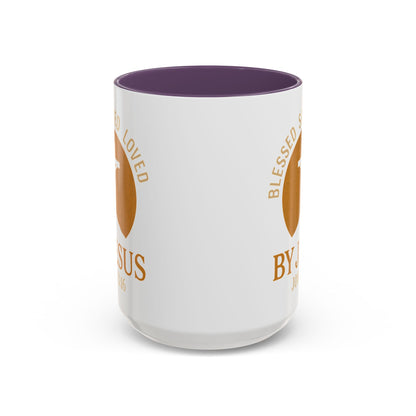 Inspirational Accent Coffee Mug - Blessed, Saved, Loved by Him | John 3:16