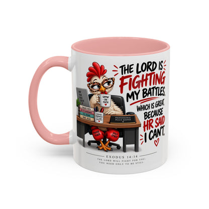 Inspirational Accent Coffee Mug — “The Lord Is Fighting My Battles” Faith Quote (11/15oz)