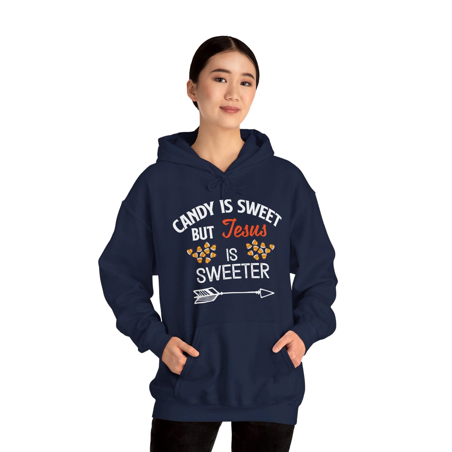 Candy Is Sweet Jesus Is Sweeter Halloween Unisex Christian Pullover Hooded Sweatshirt