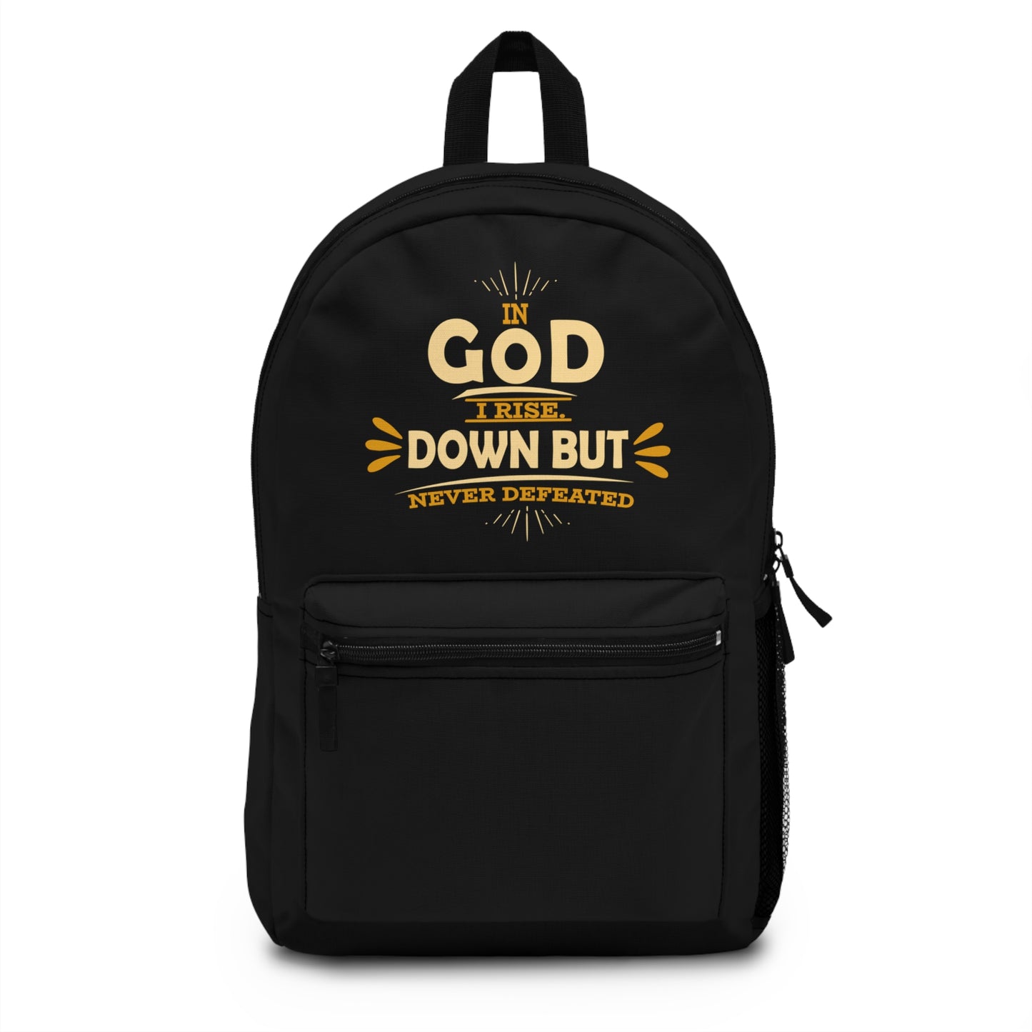 In God I Rise Down But Never Defeated Christian Backpack Printify