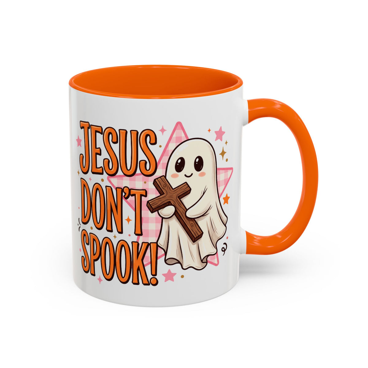 Accent Coffee Mug — "Jesus Don't Spook!" Cute Ghost Christian Coffee Mug (11/15oz)