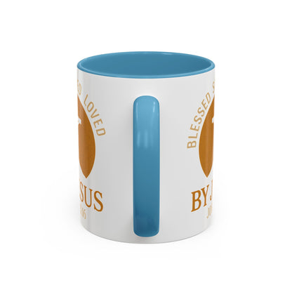 Inspirational Accent Coffee Mug - Blessed, Saved, Loved by Him | John 3:16