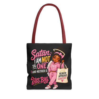 Tote Bag — "Satan I Am Not The One" Retro Angel Girl Tote (Heaven Approved Content) - ClaimedbyGodDesigns