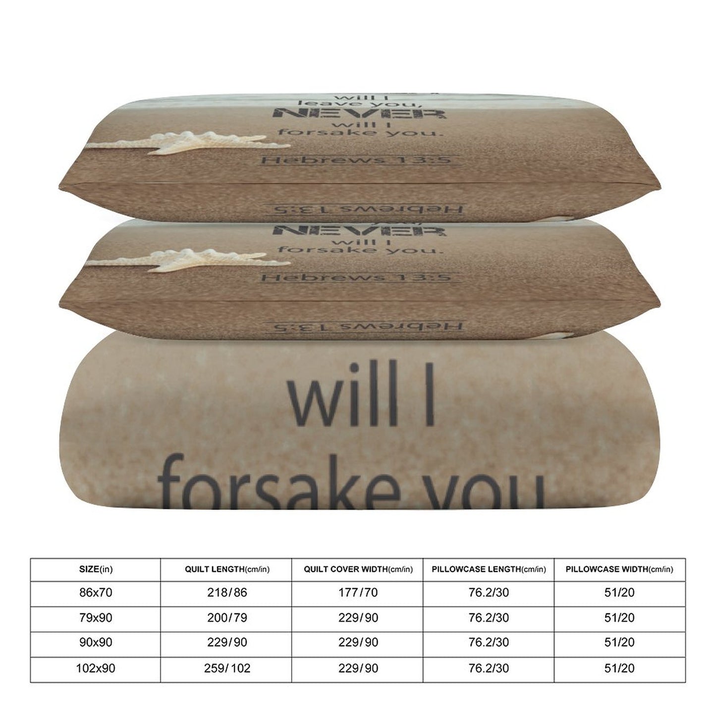 Hebrews13:5 Never Will I Leave You Never Will I Forsake You3-Piece Christian Comforter Bedding  (Dual-sided Printing)