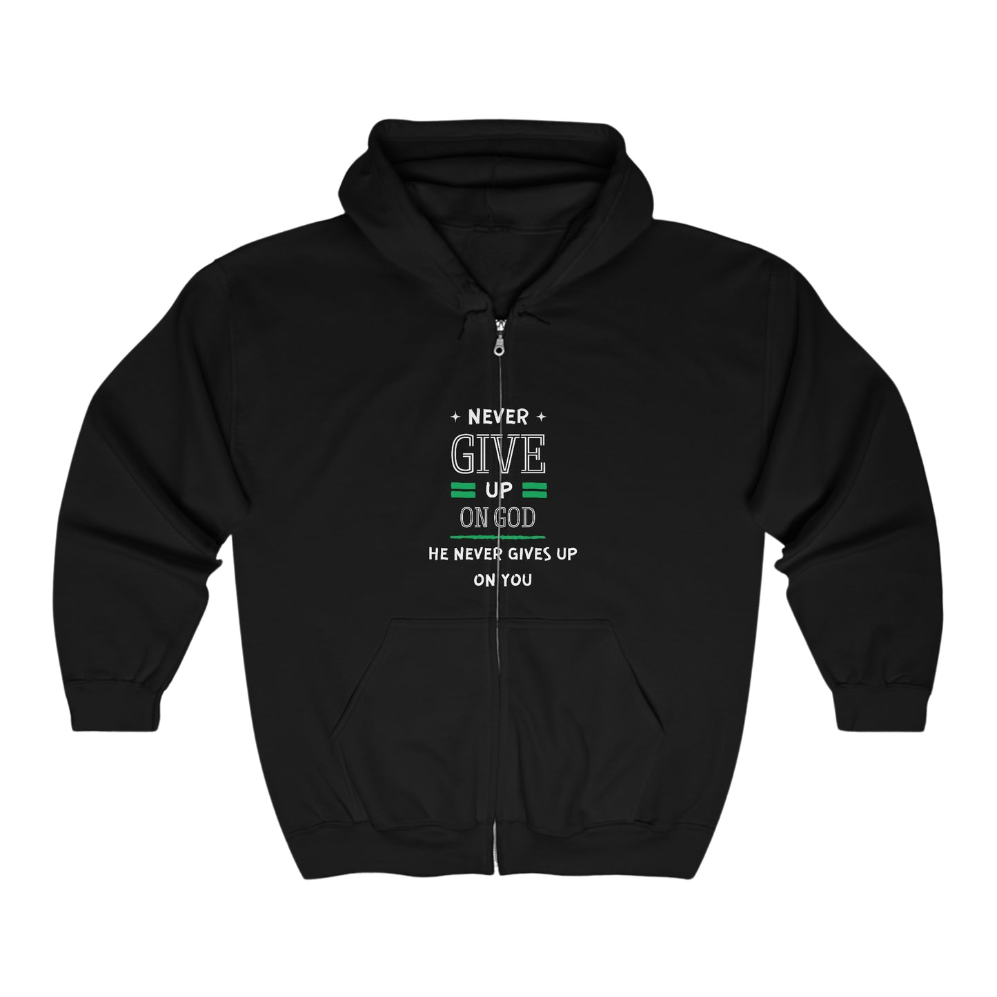 Never Give Up On God He Never Gives Up On You Unisex Heavy Blend Full Zip Hooded Sweatshirt Printify