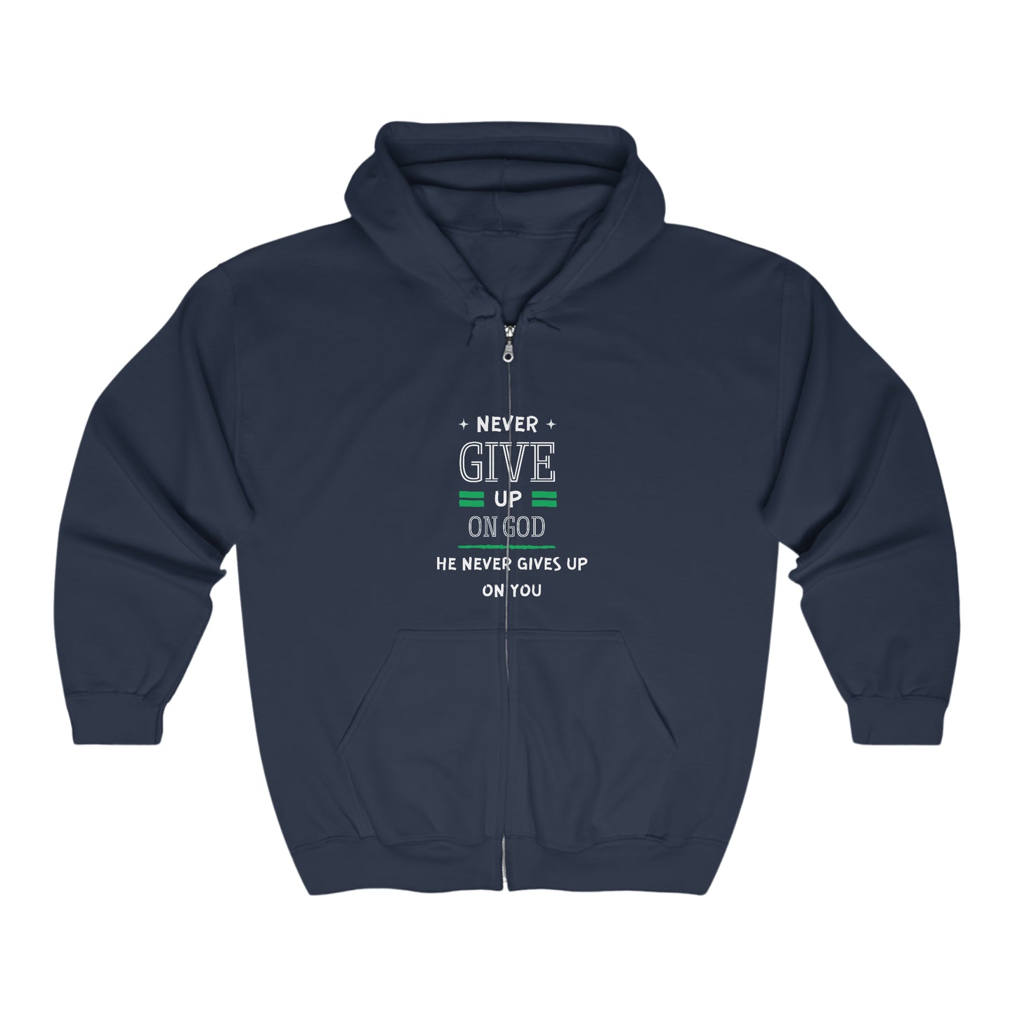 Never Give Up On God He Never Gives Up On You Unisex Heavy Blend Full Zip Hooded Sweatshirt Printify