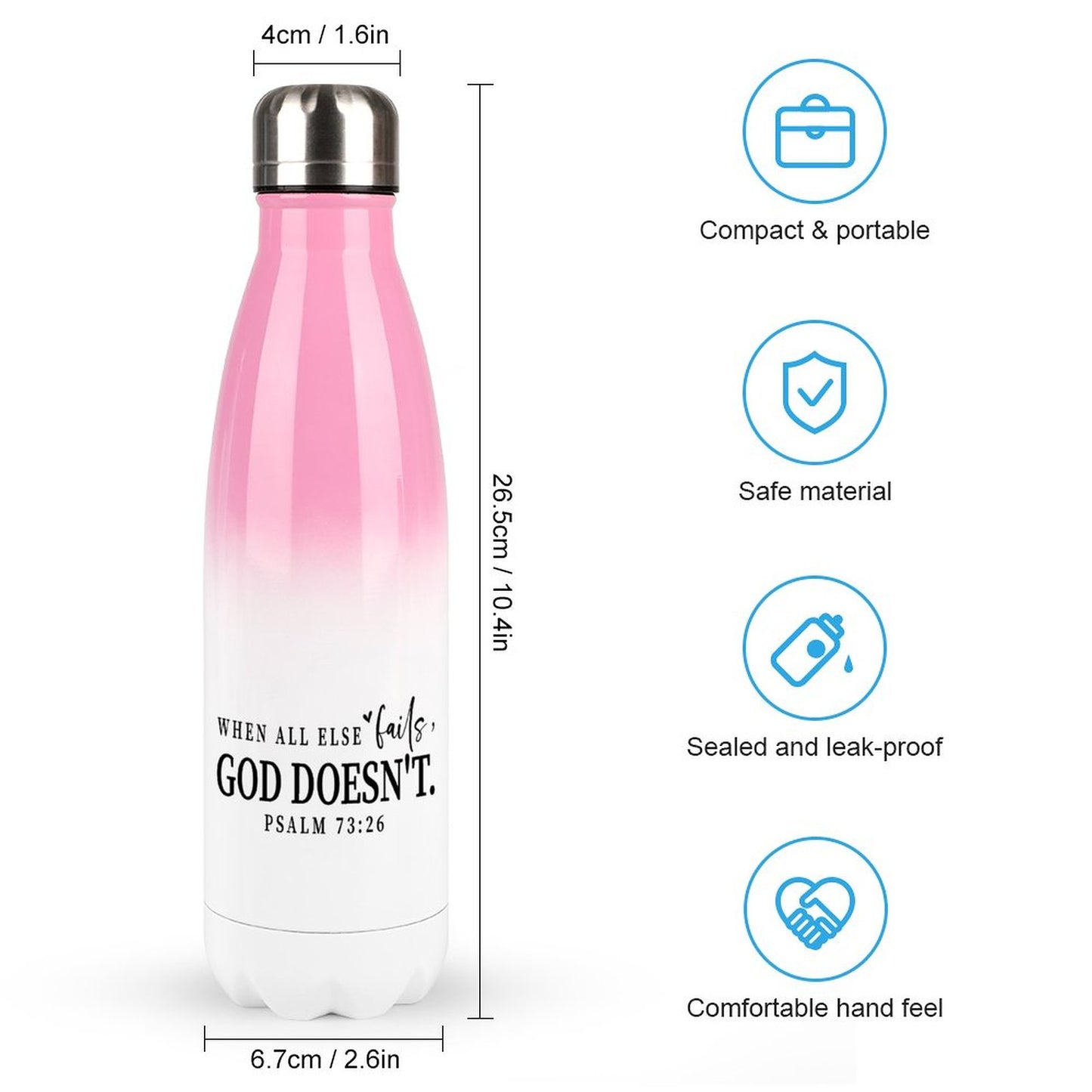 When All Else Fails He Doesn't Christian Gradient Insulated Water Bottle - Faith-Inspired Hydration