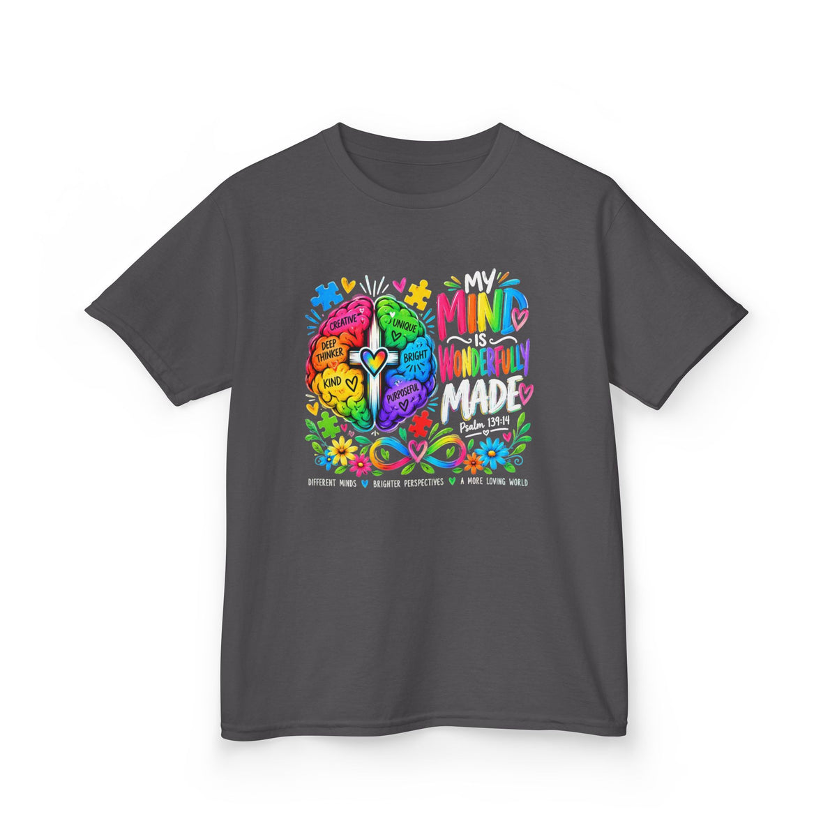 Youth Autism Awareness T-Shirt — "My Mind Is My Superpower" Colorful Brain Tee