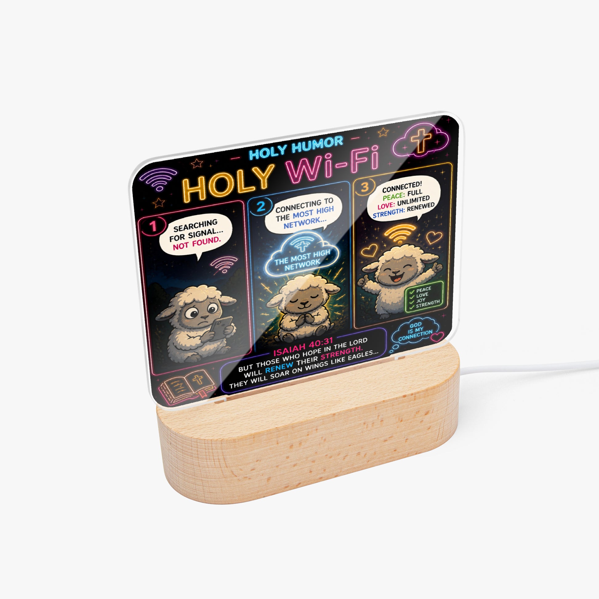 Holy Wi - Fi Christian Square Acrylic Nigh Light - Luminous Base - ClaimedbyGodDesigns