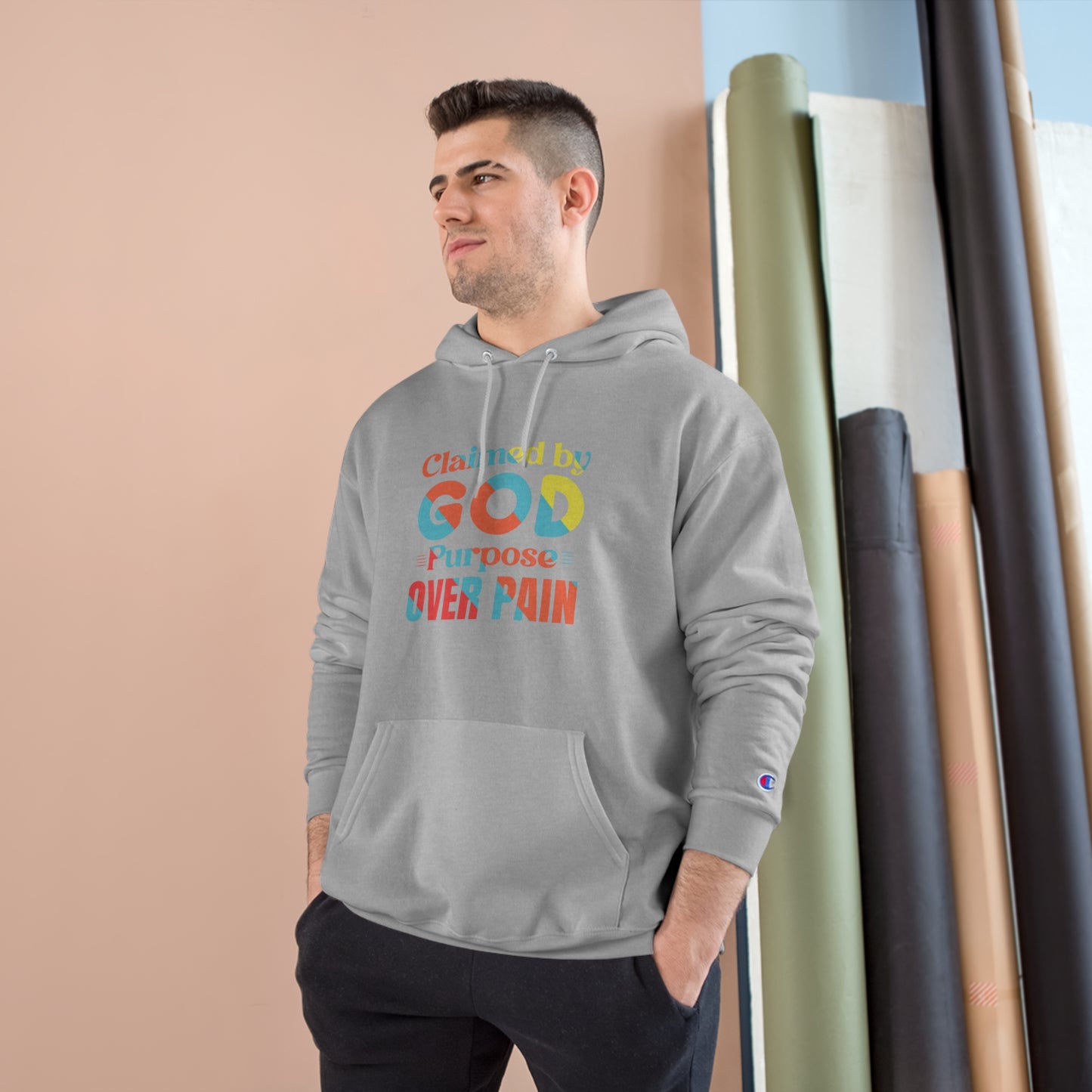 Claimed By God Purpose Over Pain Christian Unisex Champion Hoodie Printify