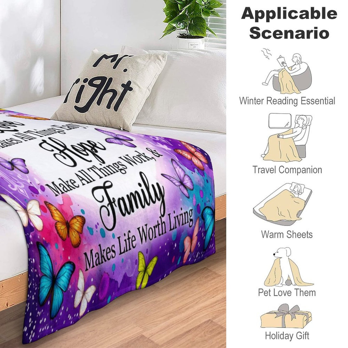 Faith Love Hope Family Christian Flannel Blanket (50"×60") - ClaimedbyGodDesigns