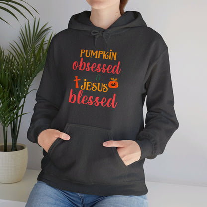 Pumpkin Obsessed And Blessed by Him Halloween Unisex Christian Pullover Hooded Sweatshirt