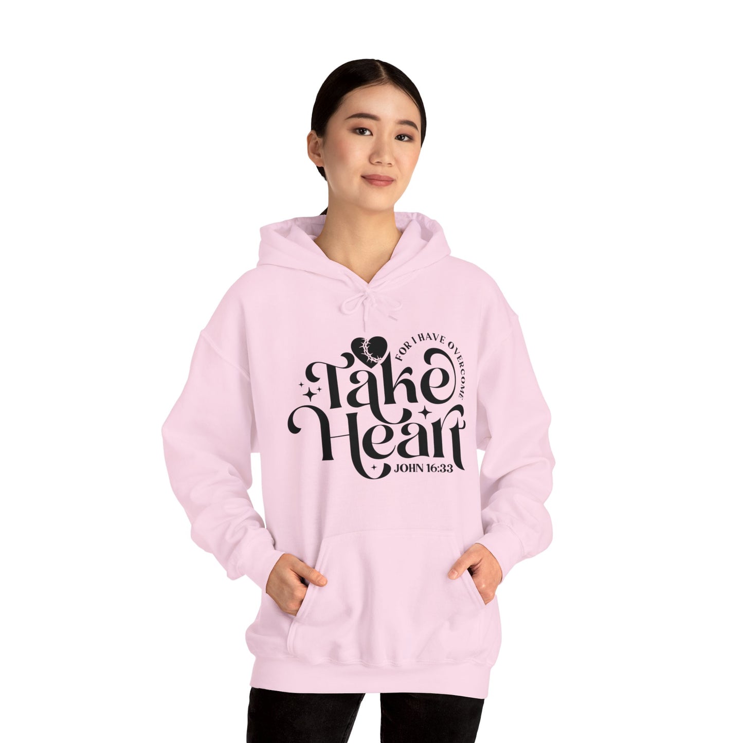 Take Heart For I Have Overcome Unisex Christian Hooded Pullover Sweatshirt