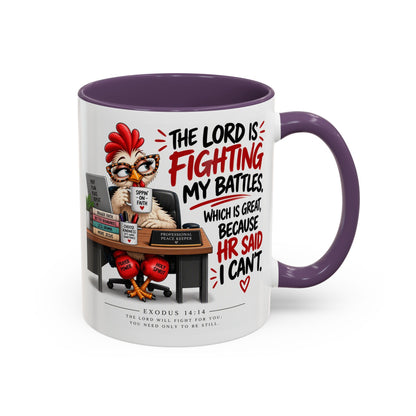 Inspirational Accent Coffee Mug — “The Lord Is Fighting My Battles” Faith Quote (11/15oz)