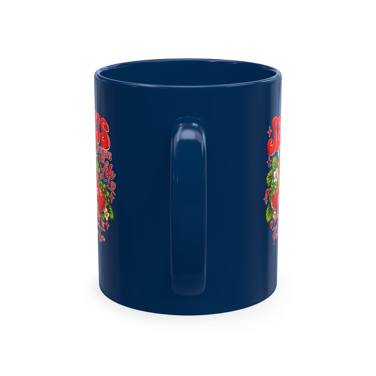 Ceramic Mug — "Jesus Sweetens My Life" Strawberry Faith Coffee Cup