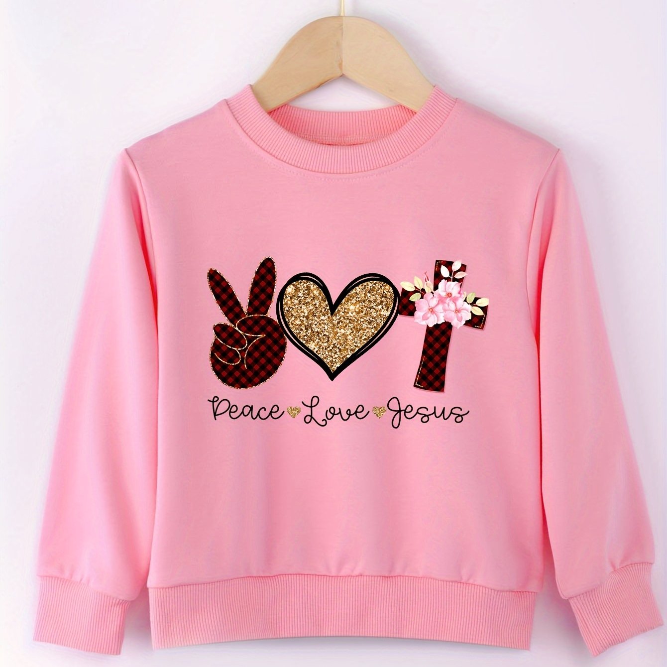 Peace, Love & Jesus Youth Christian Pullover Sweatshirt claimedbygoddesigns