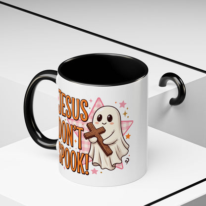 Accent Coffee Mug — "Jesus Don't Spook!" Cute Ghost Christian Coffee Mug (11/15oz)