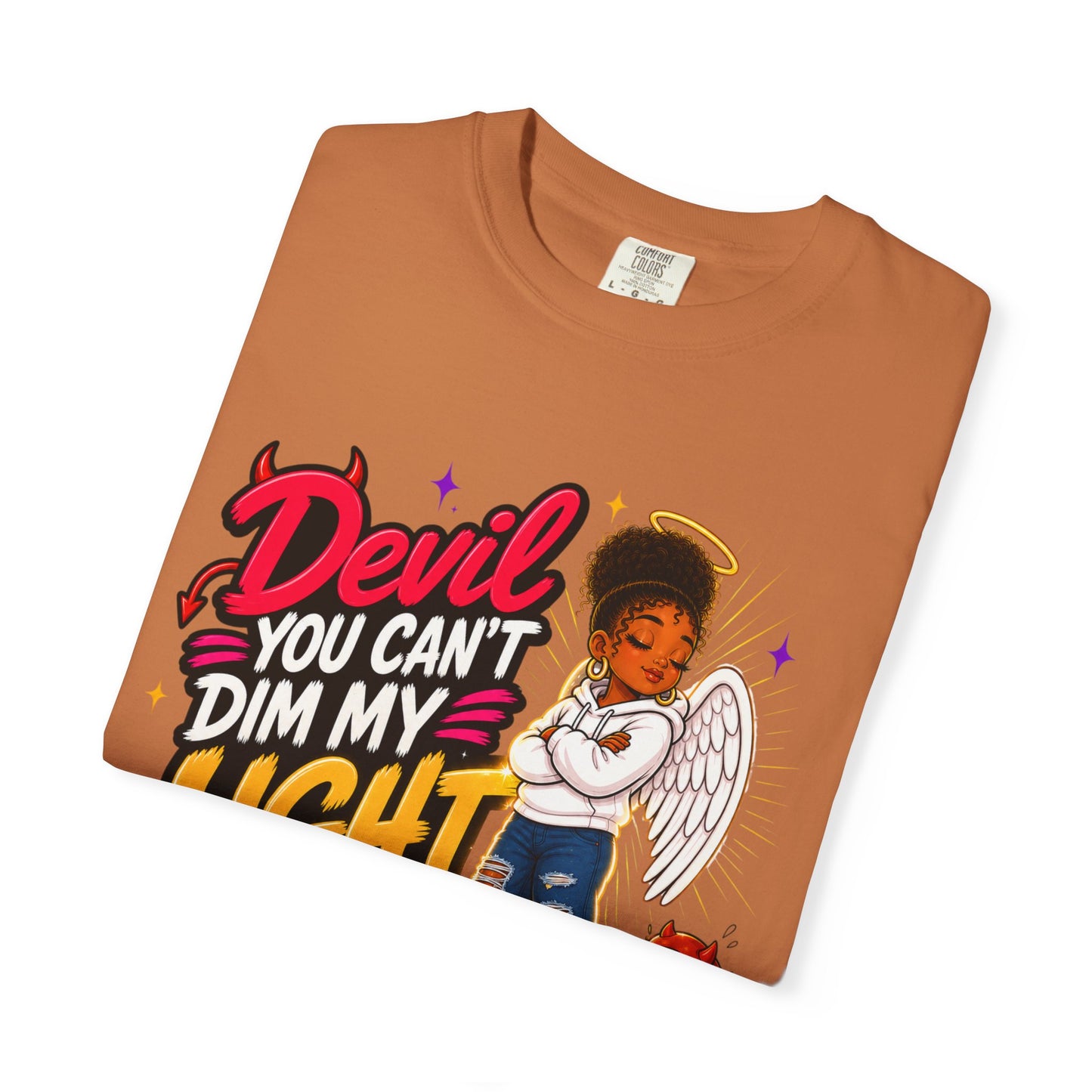 Devil You Can't Dim My Light T-Shirt — Afro Angel Graphic Tee