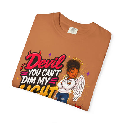 Devil You Can't Dim My Light T-Shirt — Afro Angel Graphic Tee
