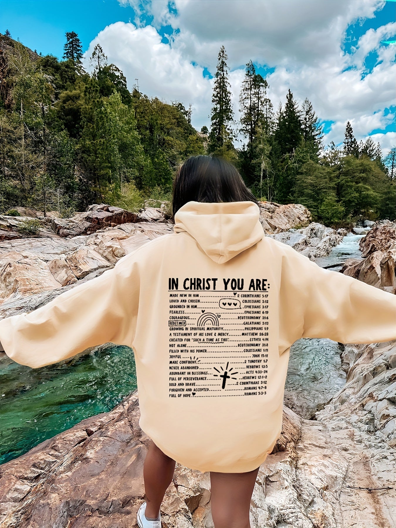 In Christ You Are Bible Verse Plus Size Women's Christian Pullover Hooded Sweatshirt claimedbygoddesigns