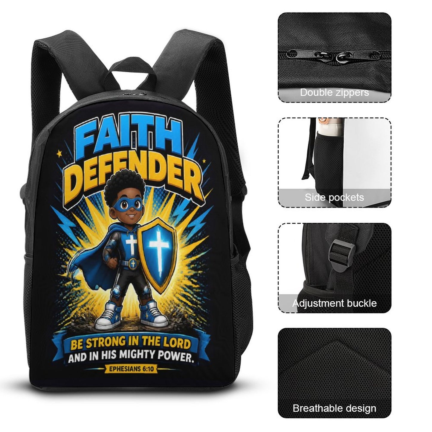 Faith Defender Boy Christian 3 PCS Bag Set (Backpack, Lunch Bag and Pencil Case) - ClaimedbyGodDesigns